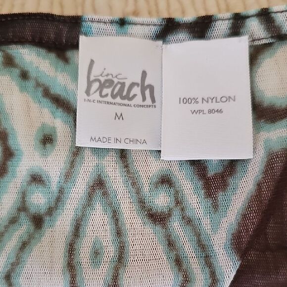 INC International Concepts Green Graphic Short Sleeve Swim Coverup - Picture 2 of 4